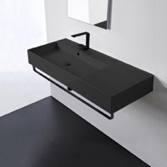 Black Wall Mounted Sink, Black Towel Bar Included